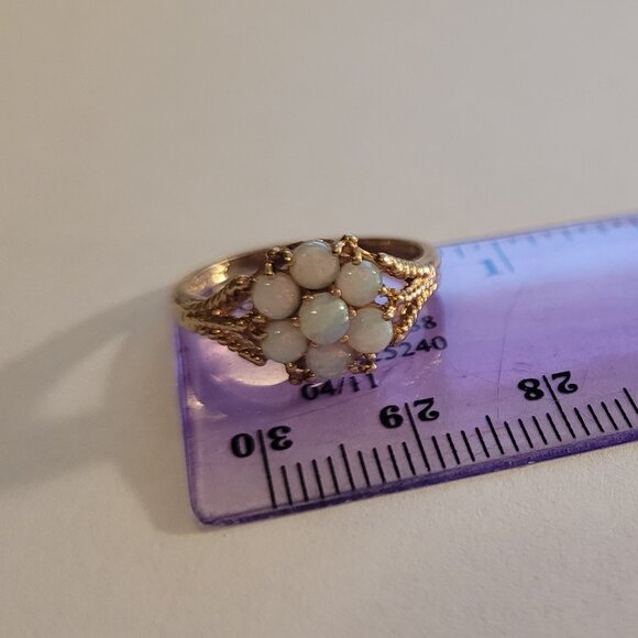 Opal Flower Cluster Vintage Ring 10k Yellow Gold 1980s October Birthstone - Picture 8 of 15